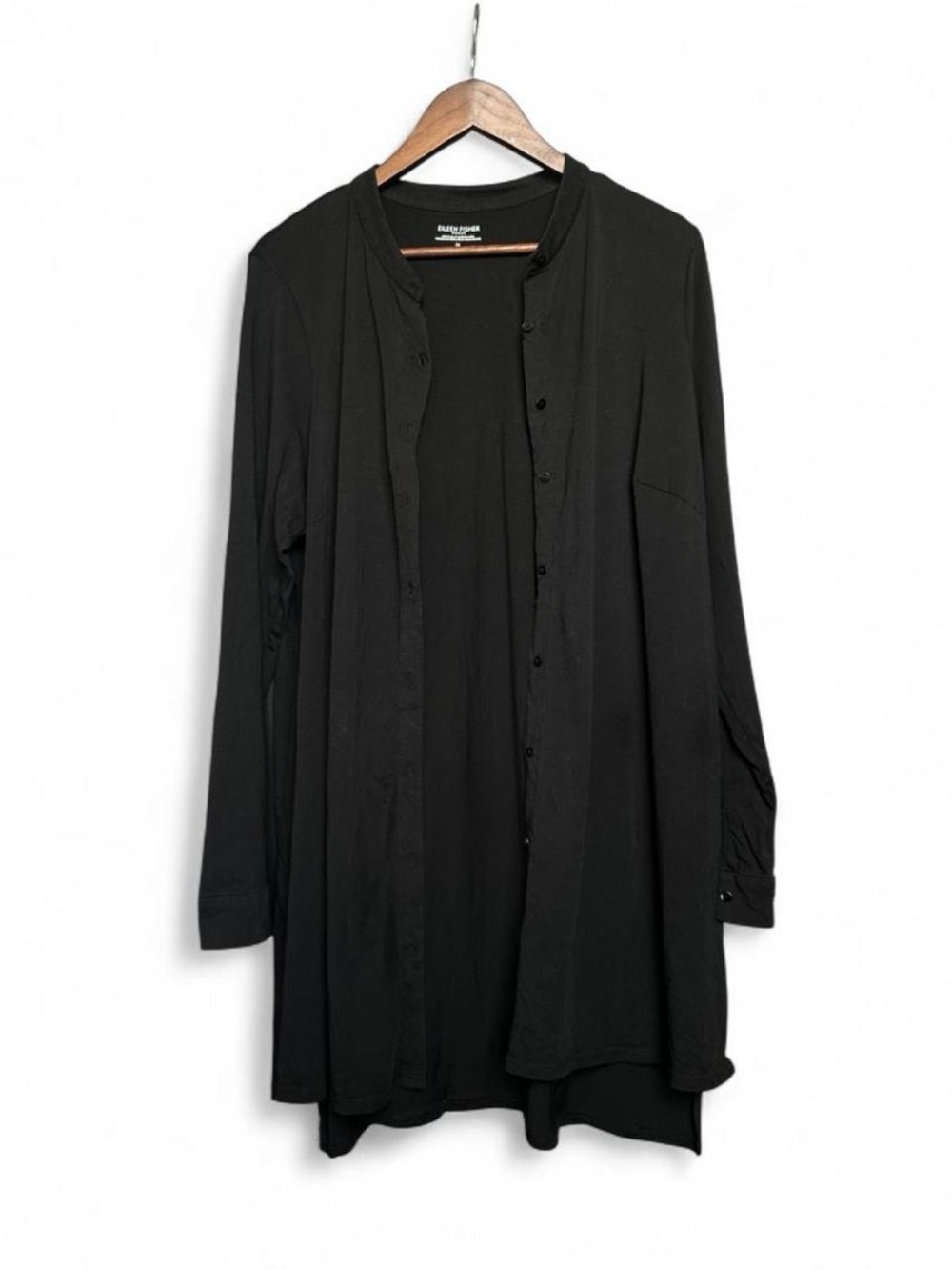 Eileen Fisher 100% Organic Cotton Black Button Down Tunic Shirt Dress XL
